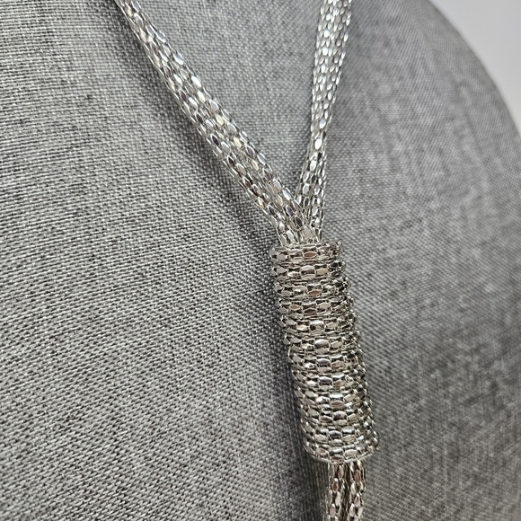 VINTAGE Silver-Tone Double Strand Long Tassel Necklace Flapper Style - Picture 4 of 6